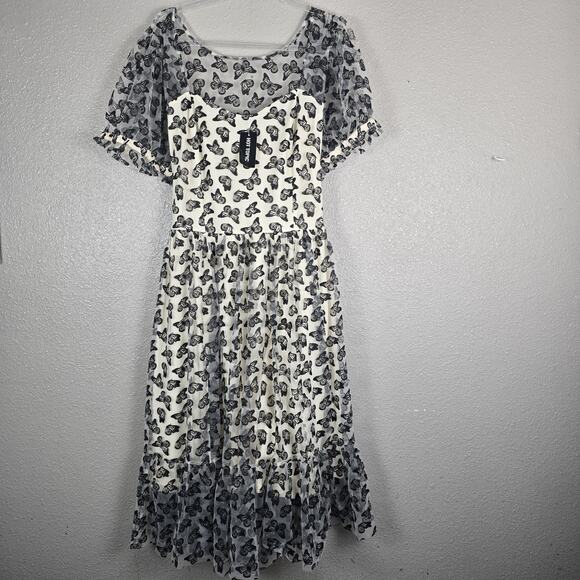 Thorn & Fable Ivory & Black Butterfly Glitter Mesh Dress Size 2 - Picture 1 of 5